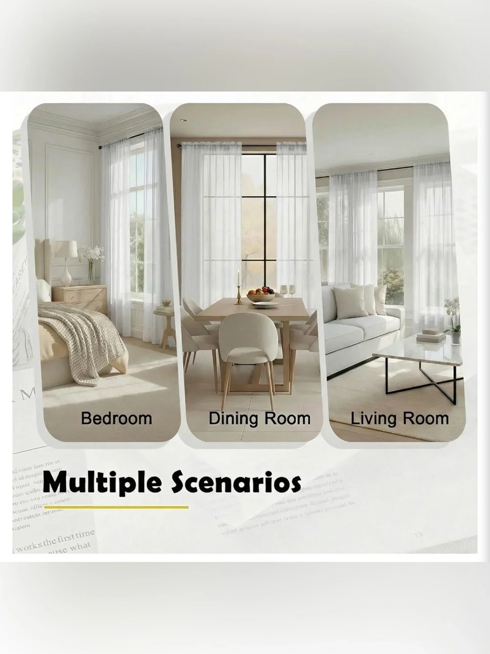 NWT 2 sets (4 panels) White Sheer Curtains 42” wide x 63” length.